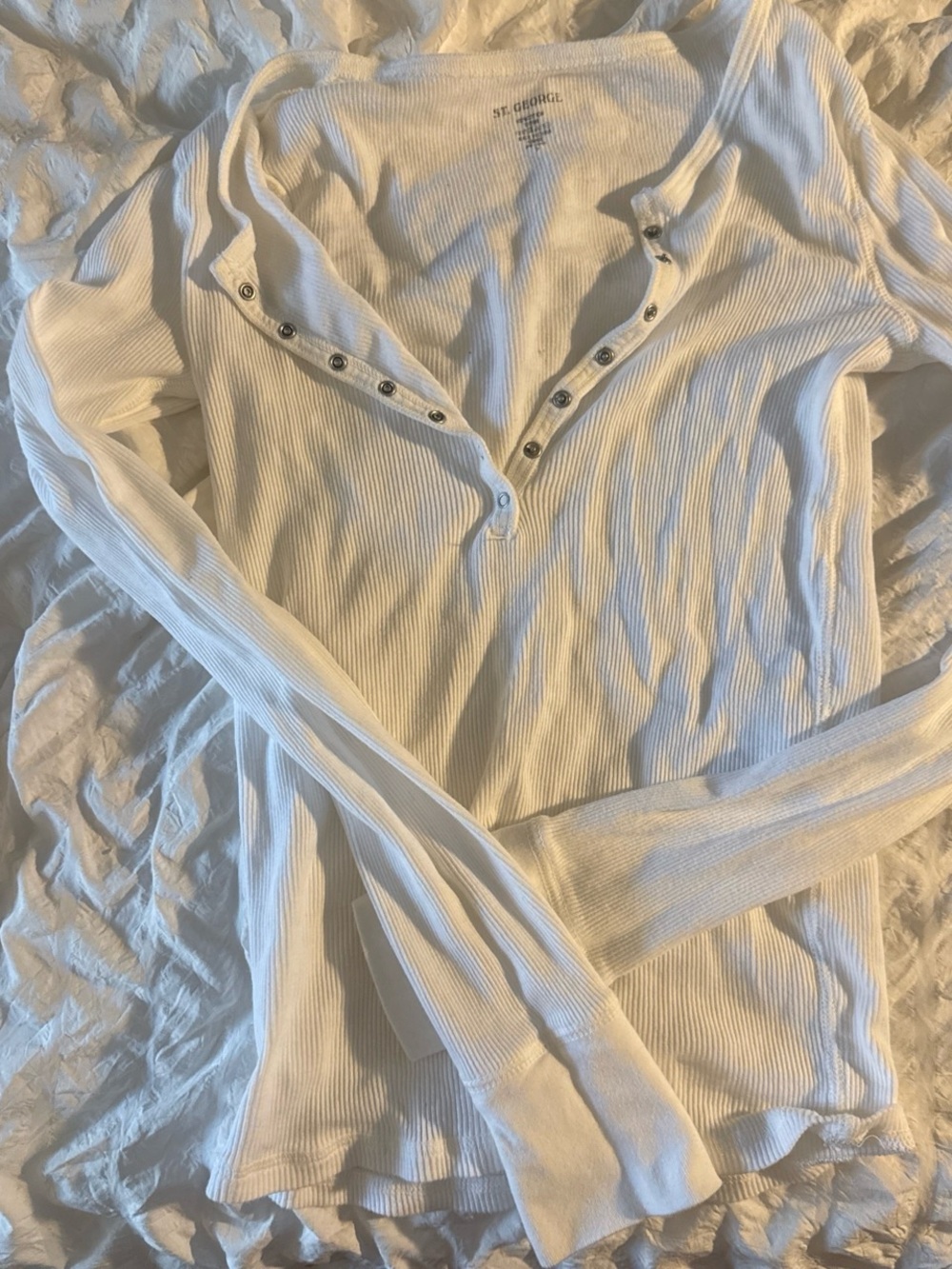 Brandy Melville Cream Ribbed Snap Henley Long Sleeve Top